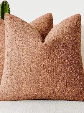 Cinnamon Brown Boucle Textured Euro Shams MCM Large Pillow Covers 26” Square